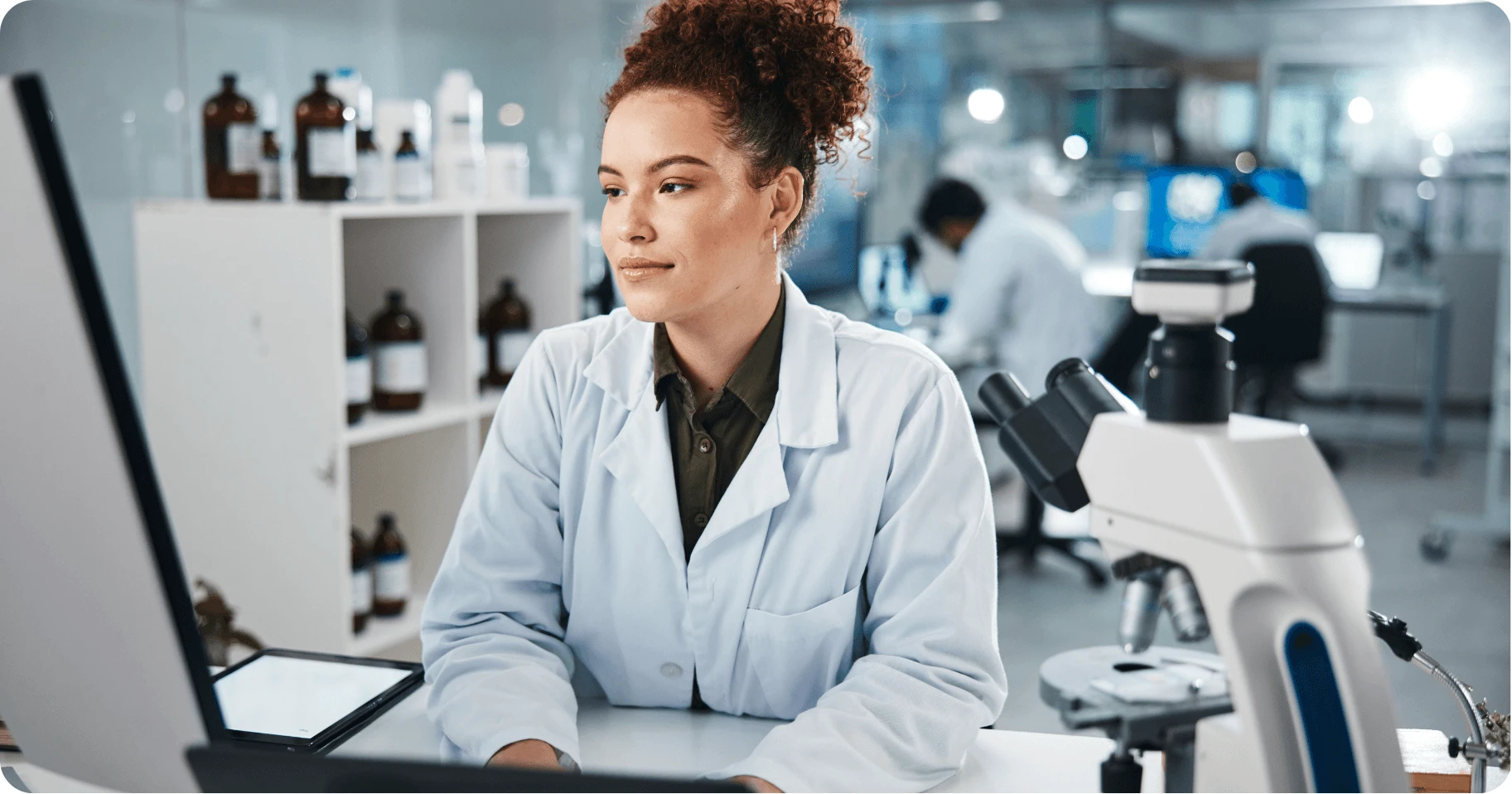 Researcher working at a laboratory bench