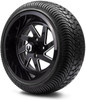MODZ® Fury Glossy Black with Ball Mill 14" Golf Cart Wheels and Arisun Cruze (205/30-14) Low Profile DOT Golf Cart Tires Combo - Set of 4