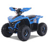 The image features the Denago E-Hawk 6 ATV, a sleek and modern electric ATV designed for kids aged 6 and up. The ATV showcases a bold black finish with multicolored LED lights, giving it a stylish and futuristic look. The rugged all-terrain tires (AT 16 x 8-7) and double A-arm front suspension highlight its capability to handle various terrains, from dirt trails to grassy fields. The handlebar-mounted controls, including the push-button gear selector and keyed ignition, are clearly visible, emphasizing the ATV's user-friendly design. The compact dimensions (51" x 31" x 32.5") and low seat height (23.5") make it perfectly sized for young riders, while the 48V removable lithium-ion battery and 1600W brushless electric motor underscore its eco-friendly and high-performance features. Safety elements like dual hydraulic disk brakes and an anti-theft alarm are subtly integrated into the design. This image captures the essence of the E-Hawk 6 ATV as a safe, fun, and technologically advanced electric vehicle for kids. The image features the Denago E-Hawk 6 ATV, a sleek and modern electric ATV designed for kids aged 6 and up. The ATV showcases a bold black finish with multicolored LED lights, giving it a stylish and futuristic look. The rugged all-terrain tires (AT 16 x 8-7) and double A-arm front suspension highlight its capability to handle various terrains, from dirt trails to grassy fields. The handlebar-mounted controls, including the push-button gear selector and keyed ignition, are clearly visible, emphasizing the ATV's user-friendly design. The compact dimensions (51" x 31" x 32.5") and low seat height (23.5") make it perfectly sized for young riders, while the 48V removable lithium-ion battery and 1600W brushless electric motor underscore its eco-friendly and high-performance features. Safety elements like dual hydraulic disk brakes and an anti-theft alarm are subtly integrated into the design. This image captures the essence of the E-Hawk 6 ATV as a safe, fun, and technologically advanced electric vehicle for kids.