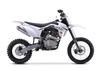 The image showcases the SSR XD150 Dirt Bike in a rugged, off-road setting, highlighting its powerful design and advanced features. The dirt bike features a white color option, inverted hydraulic front forks, and aluminum alloy wheels with 70/100-17 front tires and 90/100-14 rear tires. The dual disc brakes are prominently displayed, emphasizing the bike's safety and control features. The rebound-adjustable rear shock and cast steel frame are visible, showcasing the bike's durability and stability. This image perfectly captures the SSR XD150's blend of performance, safety, and style, making it an ideal choice for off-road enthusiasts.