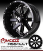 14in MODZ Assault Black Ball Mill Golf Cart Wheels and All Terrain Tires Combo Set of 4