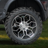 Tara Explorer 2+2 electric golf cart featuring lifted suspension, off-road silent tread tires, touchscreen with Apple CarPlay & Android Auto, 4 luxury imitation leather seats, built-in refrigerator, illuminated cuboid soundbar, LED lights, flip-flop rear seat with storage, and rugged outdoor-ready styling.
