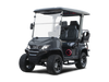 Tara Explorer 2+2 electric golf cart featuring lifted suspension, off-road silent tread tires, touchscreen with Apple CarPlay & Android Auto, 4 luxury imitation leather seats, built-in refrigerator, illuminated cuboid soundbar, LED lights, flip-flop rear seat with storage, and rugged outdoor-ready styling.