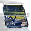 Tinted vented folding windshield installed on an Evolution Classic or Forester golf cart. Features 1/4” darkened acrylic material with a folding upper section and integrated adjustable vent, designed for UV protection and airflow control.