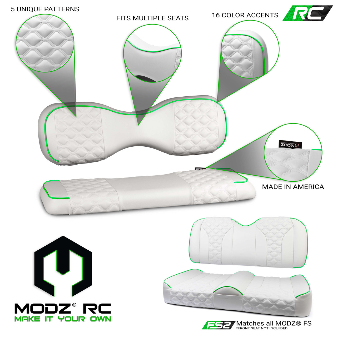 MODZ RC Custom Rear Seat Covers - White Base - Choose Pattern and Accent Colors