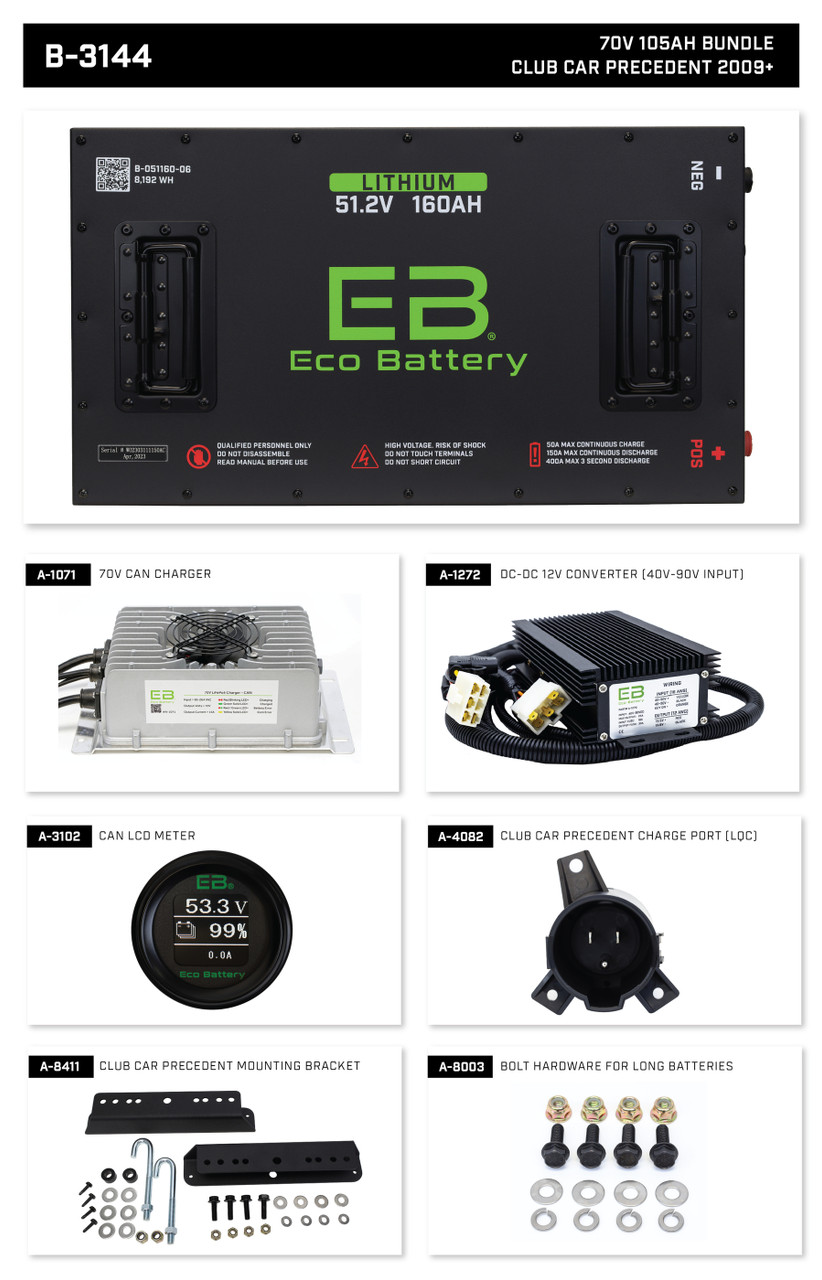 Eco Lithium Battery Complete Bundle for Club Car Precedent (09+)/Onward/Tempo 70V 105Ah