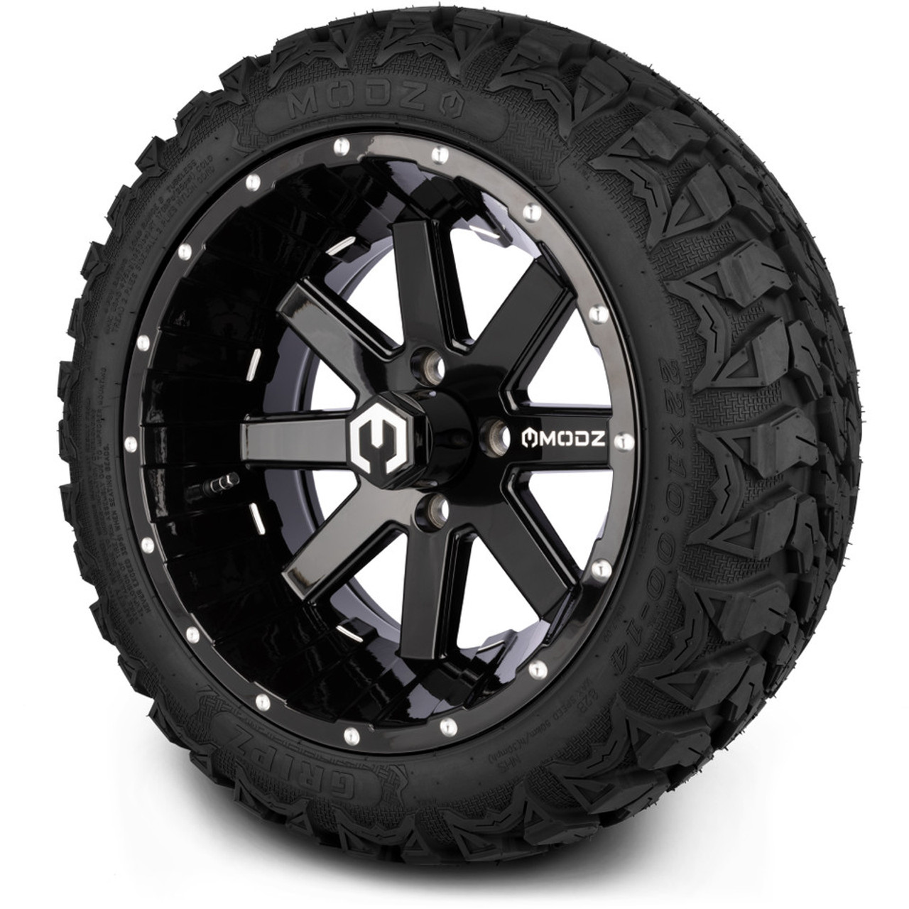 MODZ 14" Assault Glossy Black with Ball Mill Wheels & Off-Road Tires Combo