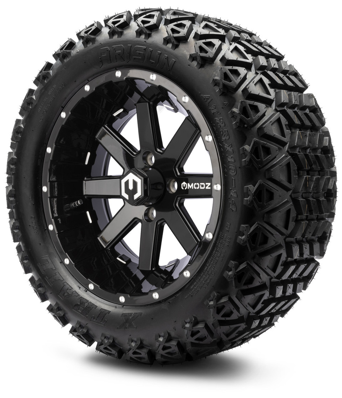 MODZ 14" Assault Glossy Black with Ball Mill Wheels & Off-Road Tires Combo