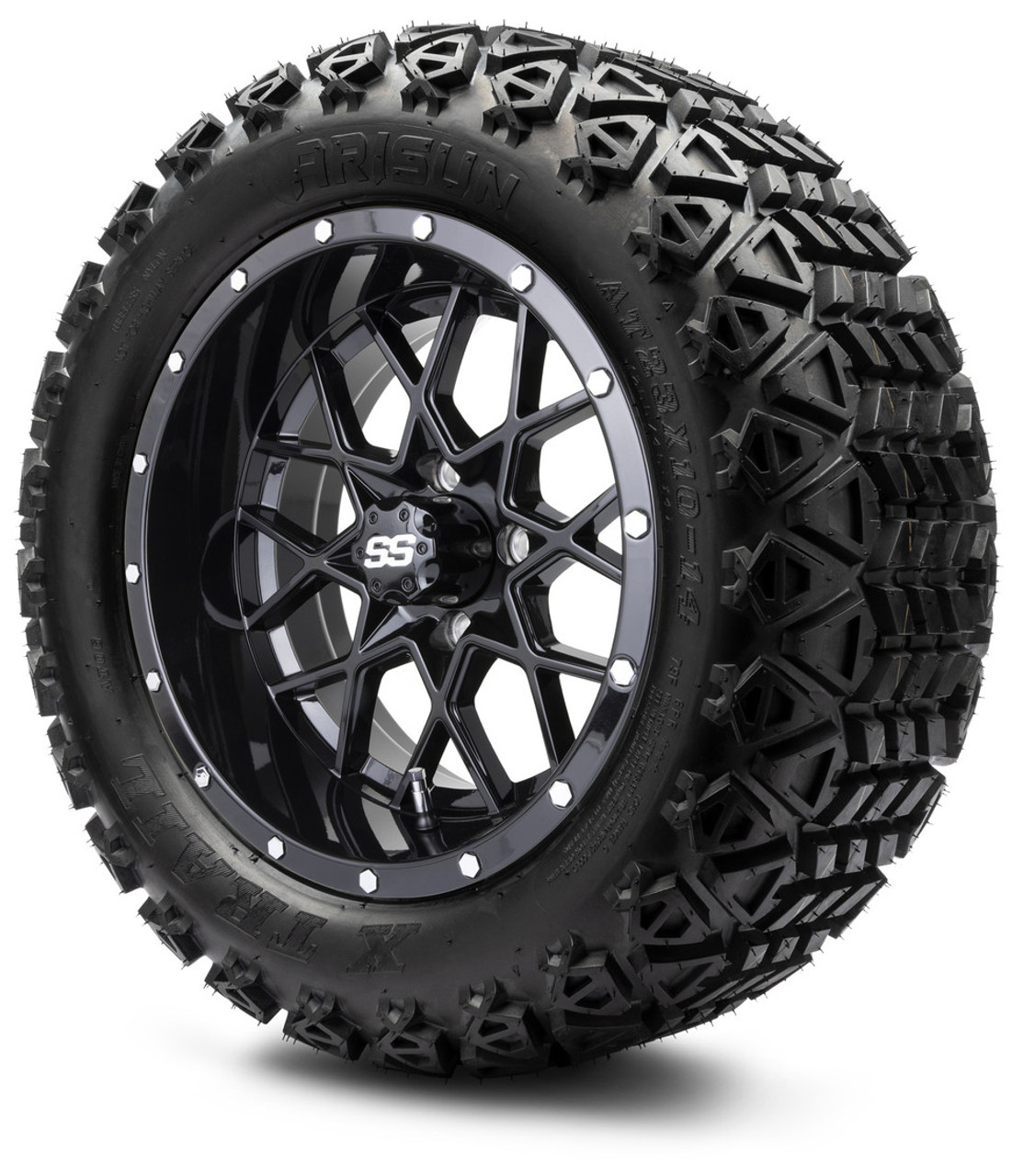 MODZ 14" VORTEX GLOSSY BLACK - LIFTED TIRES AND WHEELS COMBO