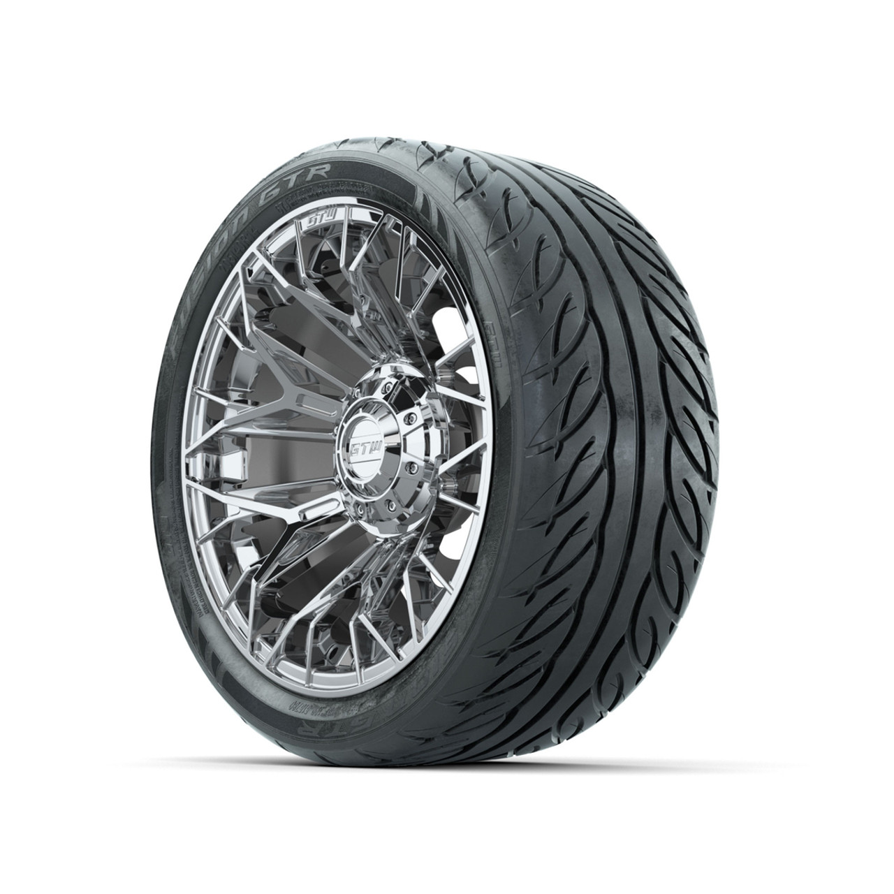 Set of (4) 14 in GTW Stellar Chrome Wheels with 205/40-R14 Fusion GTR Street Tires