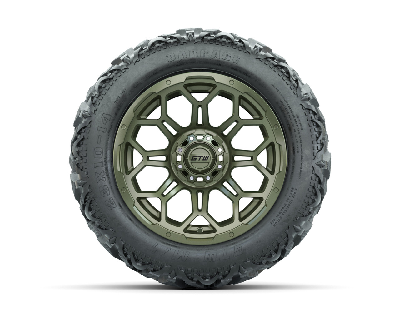 14” GTW Bravo Matte Recon Green Wheels with 23” Barrage Mud Tires – Set of 4