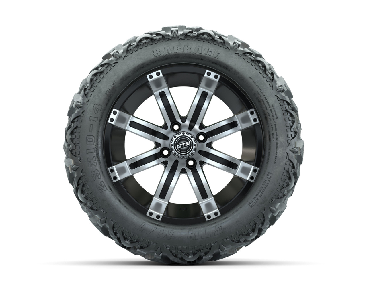 14” GTW Tempest Black and Machined Wheels with 23” Barrage Mud Tires – Set of 4