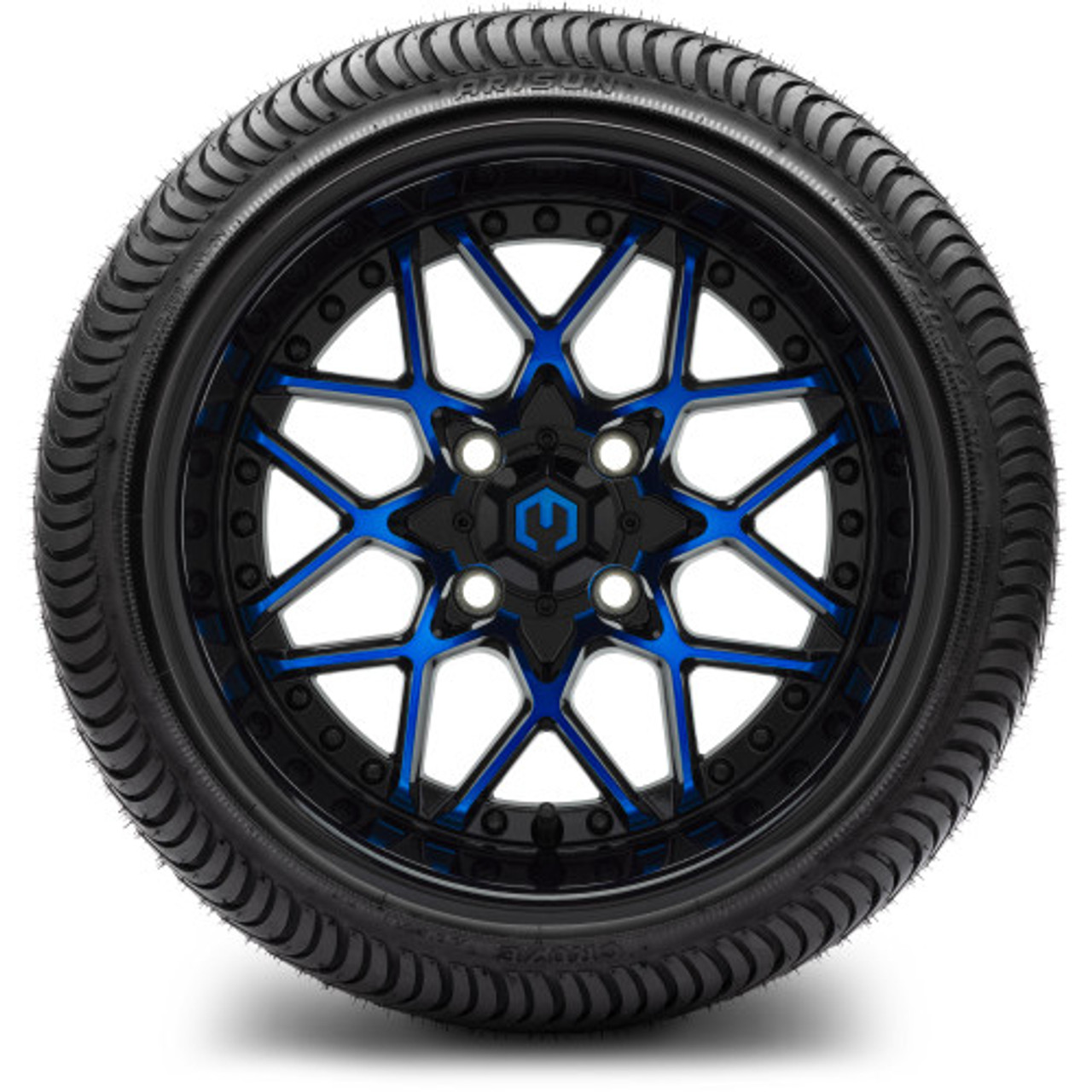 MODZ 14" Formula Blue and Black Wheels & Street Tires Combo