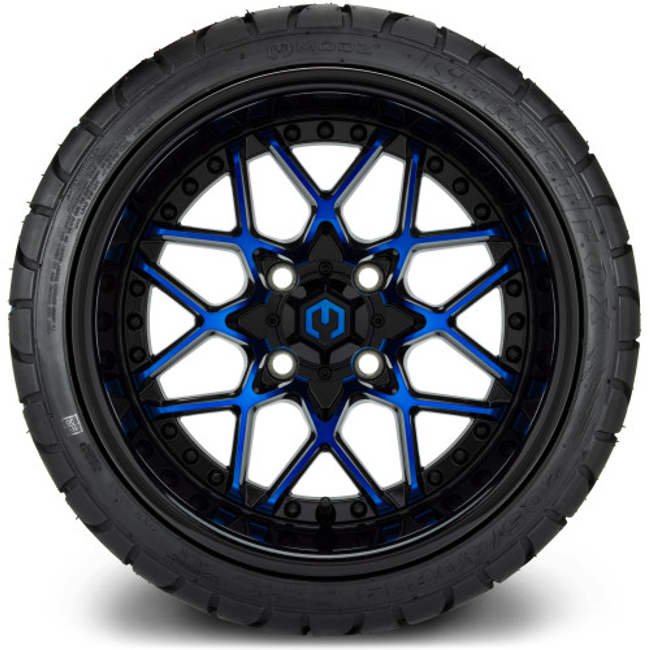 MODZ 14" Formula Blue and Black Wheels & Street Tires Combo