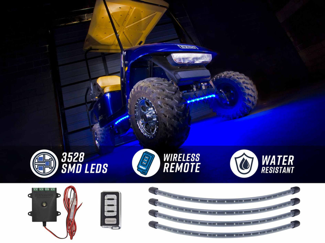 4pc Blue LED Golf Cart Underbody Lighting Kit