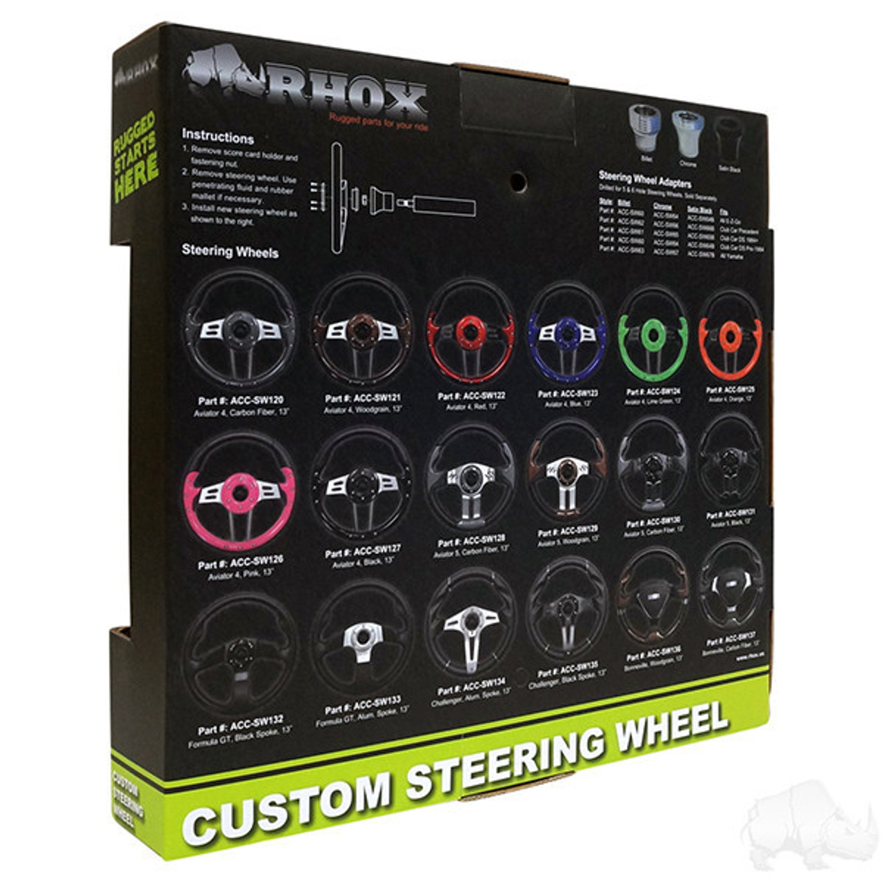 RHOX Steering Wheel, Aviator 4 Red Grip/Black Spokes 13" Diameter