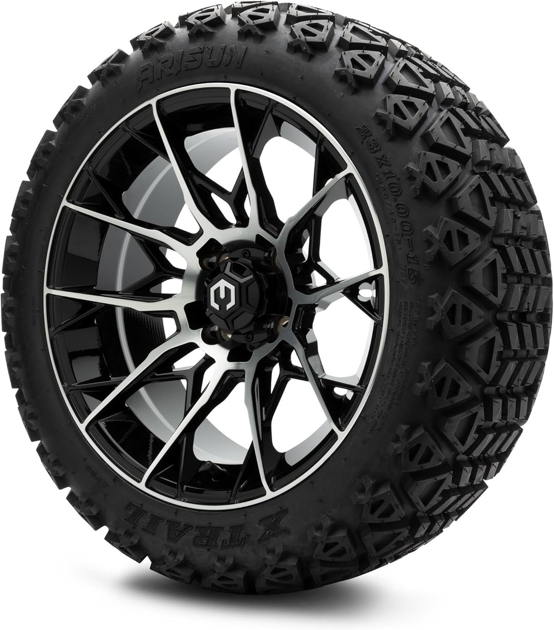 MODZ® Chaos 15" Golf Cart Wheels and Arisun X-Trail (23x10-15) DOT All-Terrain Golf Cart Tires Combo - Set of 4