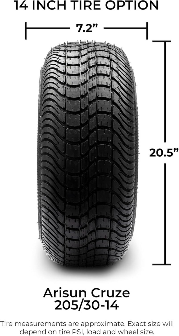MODZ® Blitz Matte Bronze 14" Golf Cart Wheels and Arisun Cruze (205/30-14) Low Profile DOT Golf Cart Tires Combo - Set of 4