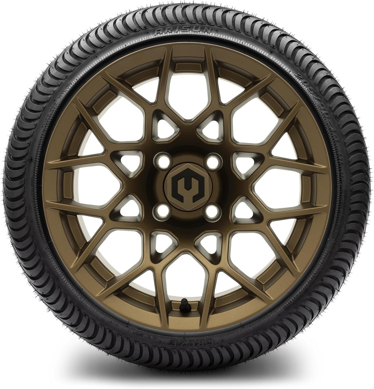 MODZ® Blitz Matte Bronze 14" Golf Cart Wheels and Arisun Cruze (205/30-14) Low Profile DOT Golf Cart Tires Combo - Set of 4