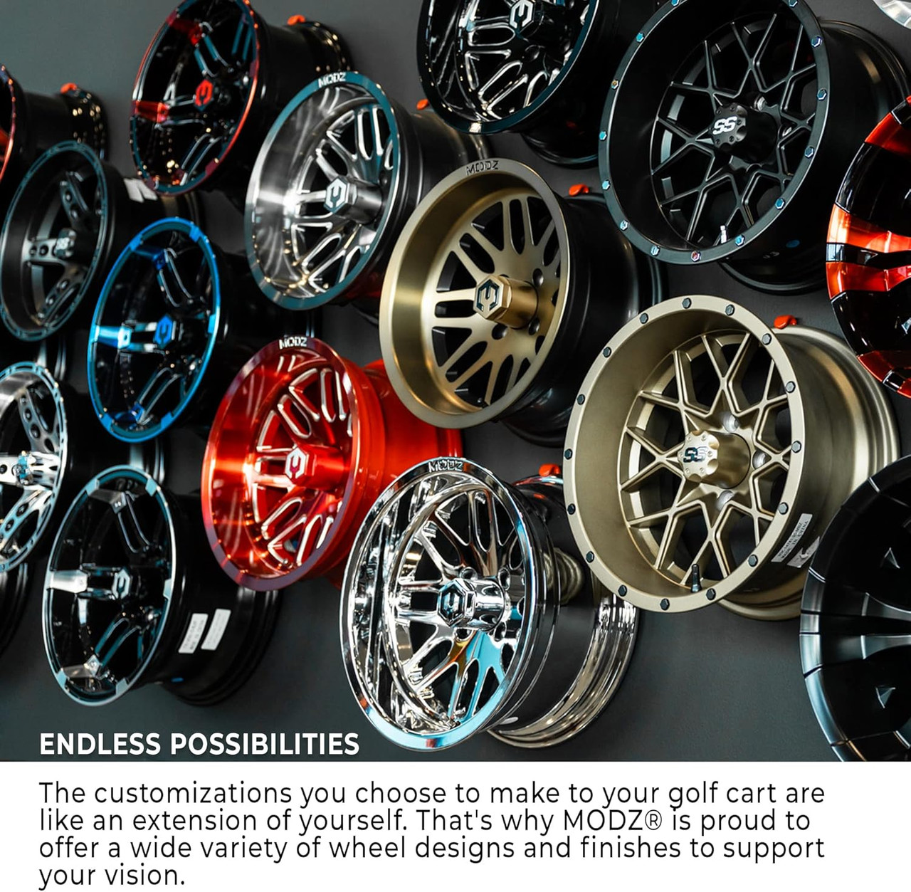 MODZ® Blitz Matte Bronze 14" Golf Cart Wheels and Arisun X-Trail (23x10-14) DOT All-Terrain Golf Cart Tires Combo - Set of 4