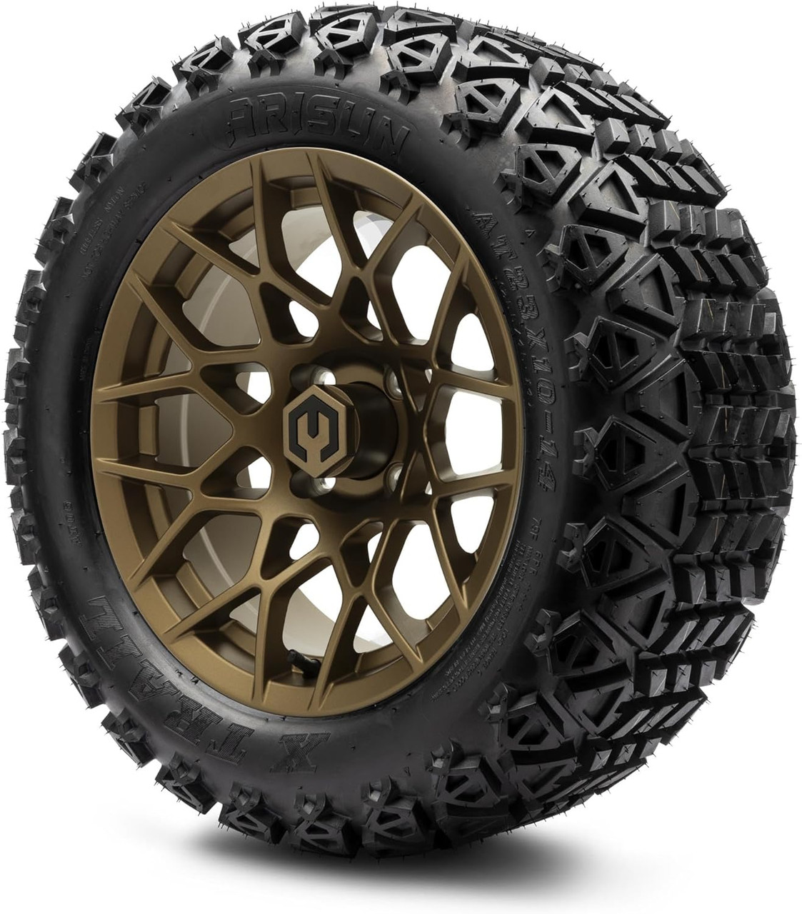 MODZ® Blitz Matte Bronze 14" Golf Cart Wheels and Arisun X-Trail (23x10-14) DOT All-Terrain Golf Cart Tires Combo - Set of 4