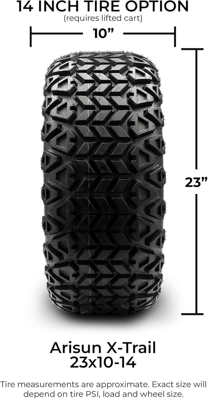 MODZ® Blitz Matte Bronze 14" Golf Cart Wheels and Arisun X-Trail (23x10-14) DOT All-Terrain Golf Cart Tires Combo - Set of 4