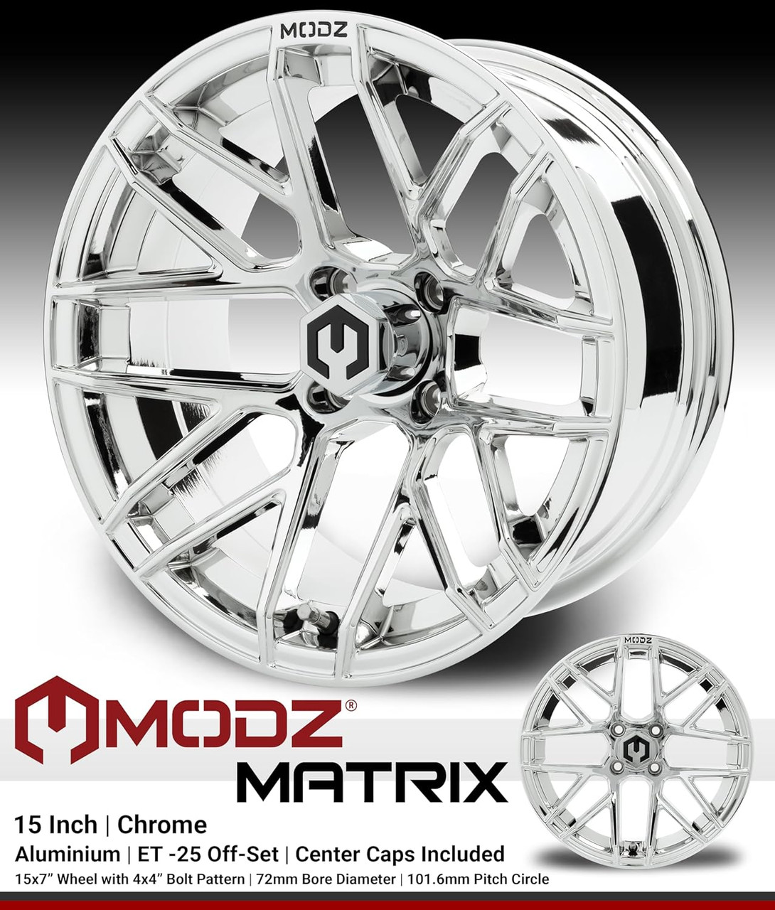 MODZ® Matrix Chrome 15" Golf Cart Wheel