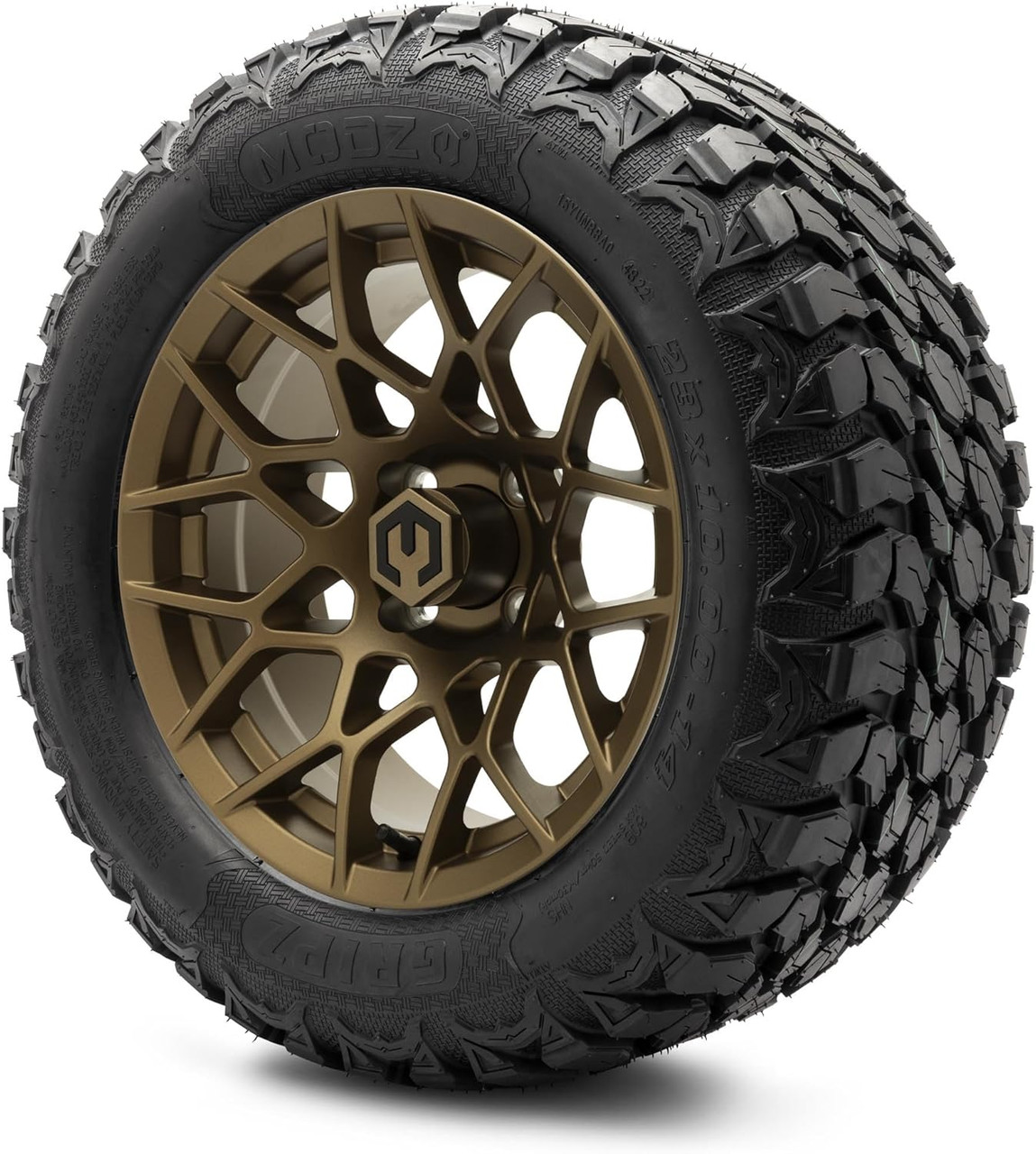 MODZ® Blitz Matte Bronze 14" Golf Cart Wheels and MODZ® Gripz (23x10-14) All-Terrain Golf Cart Tires Combo - Set of 4