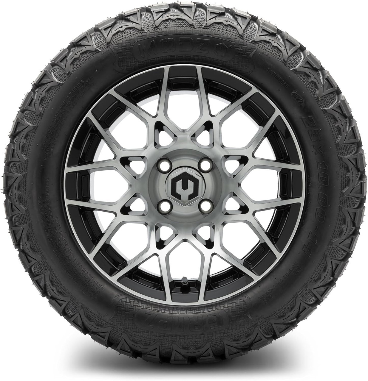 MODZ® Blitz Machined Black 14" Golf Cart Wheels and MODZ® Gripz (23x10-14) All-Terrain Golf Cart Tires Combo - Set of 4