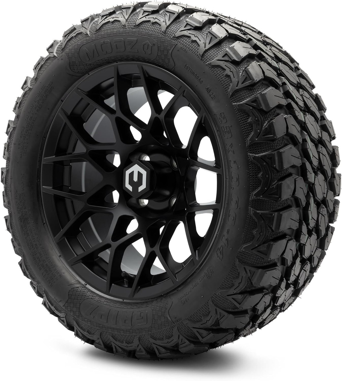 MODZ® Blitz Matte Black 14" Golf Cart Wheels and MODZ® Gripz (23x10-14) All-Terrain Golf Cart Tires Combo - Set of 4
