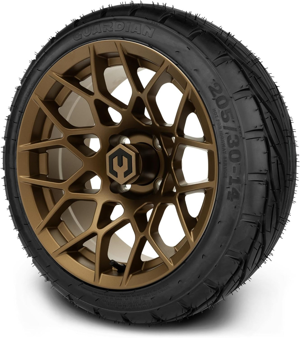 MODZ® Blitz Matte Bronze 14" Golf Cart Wheels and MODZ® Guardian (205/30-14) DOT Golf Cart Tires Combo - Set of 4