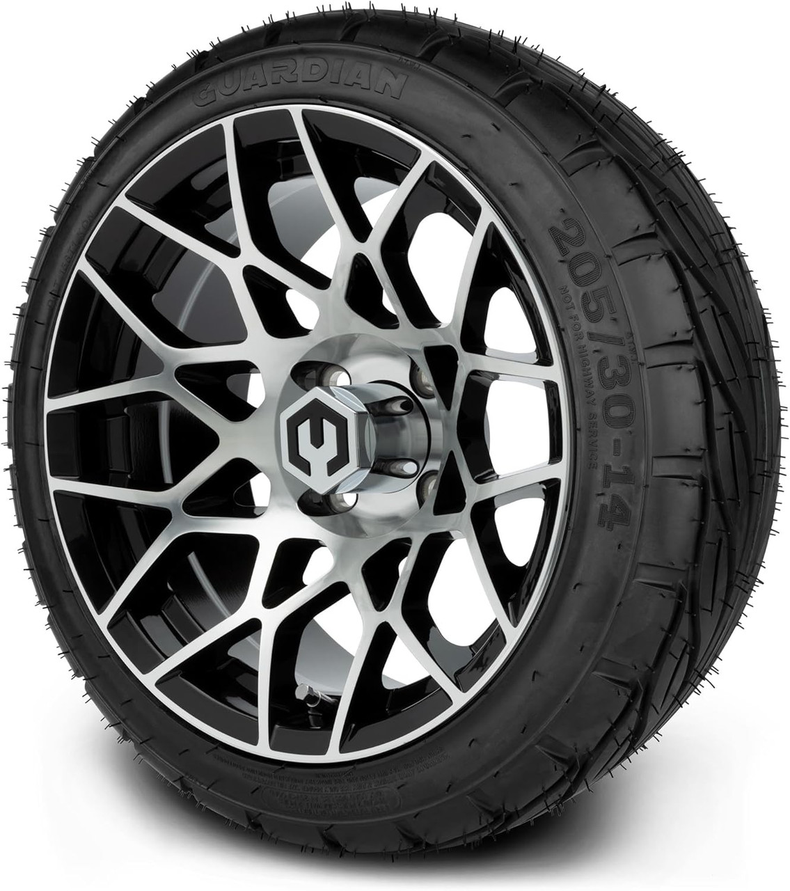MODZ® Blitz Machined Black 14" Golf Cart Wheels and MODZ® Guardian (205/30-14) DOT Golf Cart Tires Combo - Set of 4