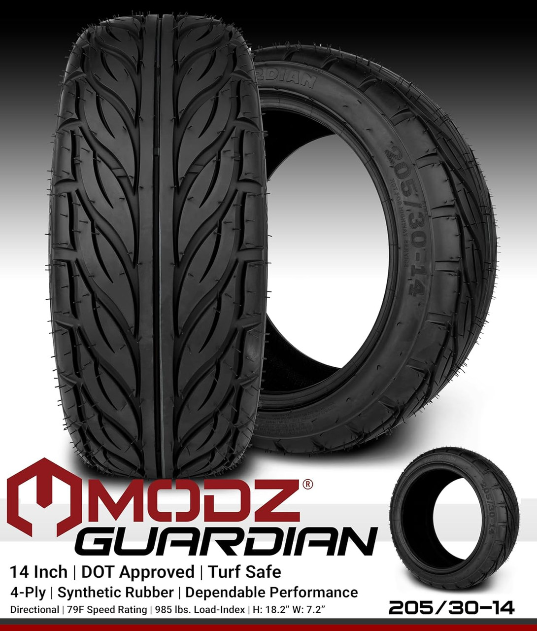 MODZ® Blitz Matte Black 14" Golf Cart Wheels and MODZ® Guardian (205/30-14) DOT Golf Cart Tires Combo - Set of 4