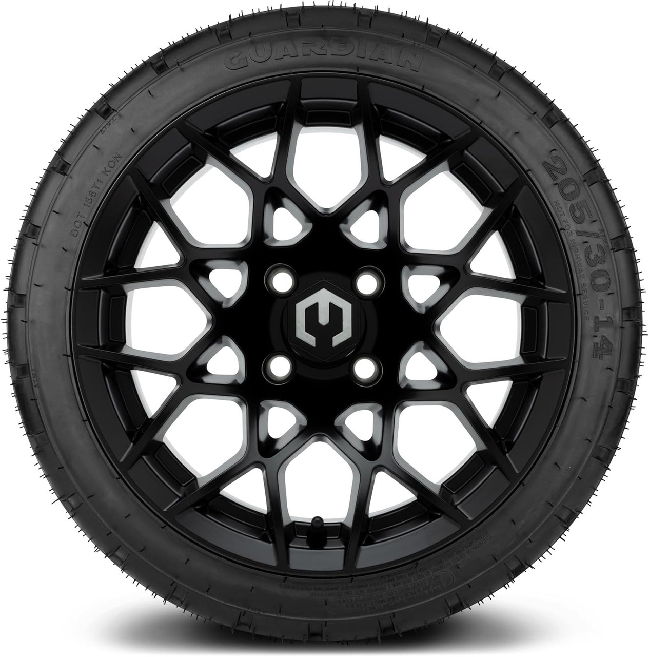 MODZ® Blitz Matte Black 14" Golf Cart Wheels and MODZ® Guardian (205/30-14) DOT Golf Cart Tires Combo - Set of 4