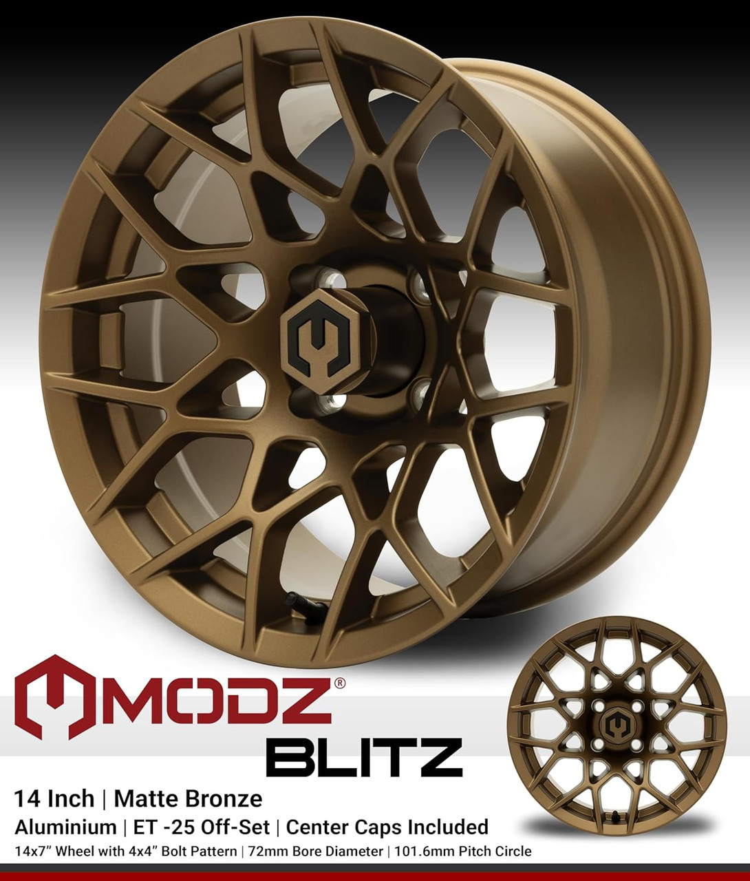MODZ® Blitz Matte Bronze 14" Golf Cart Wheel