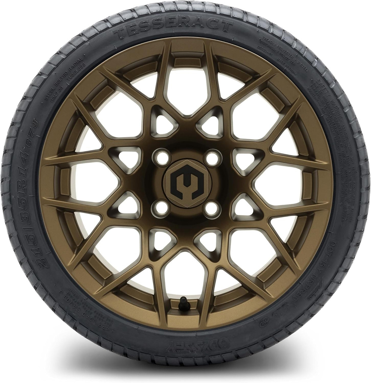 MODZ® Blitz Matte Bronze 14" Golf Cart Wheels and Odyssey Tesseract (215/35-14) DOT Steel-Belted Radial Golf Cart Tires Combo - Set of 4