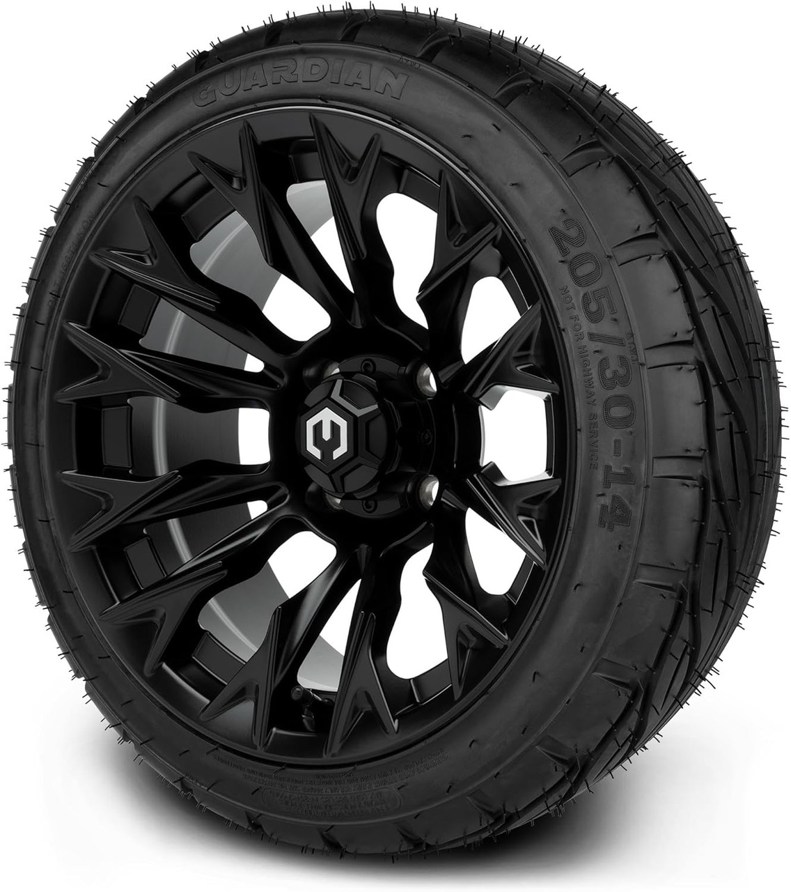 MODZ® Falcon Matte Black 14" Golf Cart Wheels and MODZ® Guardian (205/30-14) DOT Golf Cart Tires Combo - Set of 4