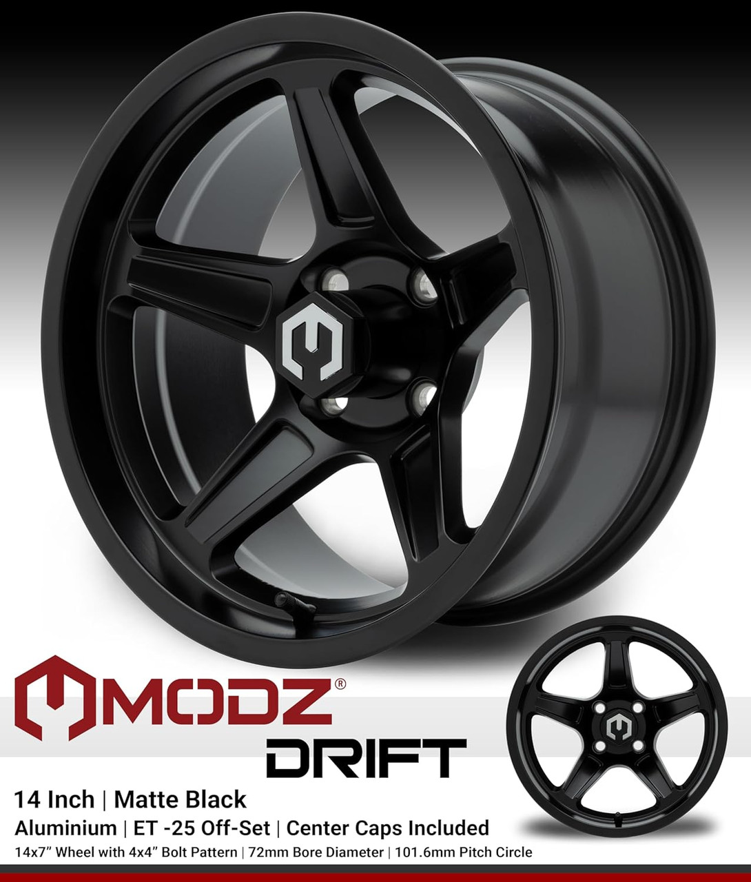 MODZ® Drift Matte Black 14" Golf Cart Wheels and MODZ® Guardian (205/30-14) DOT Golf Cart Tires Combo - Set of 4