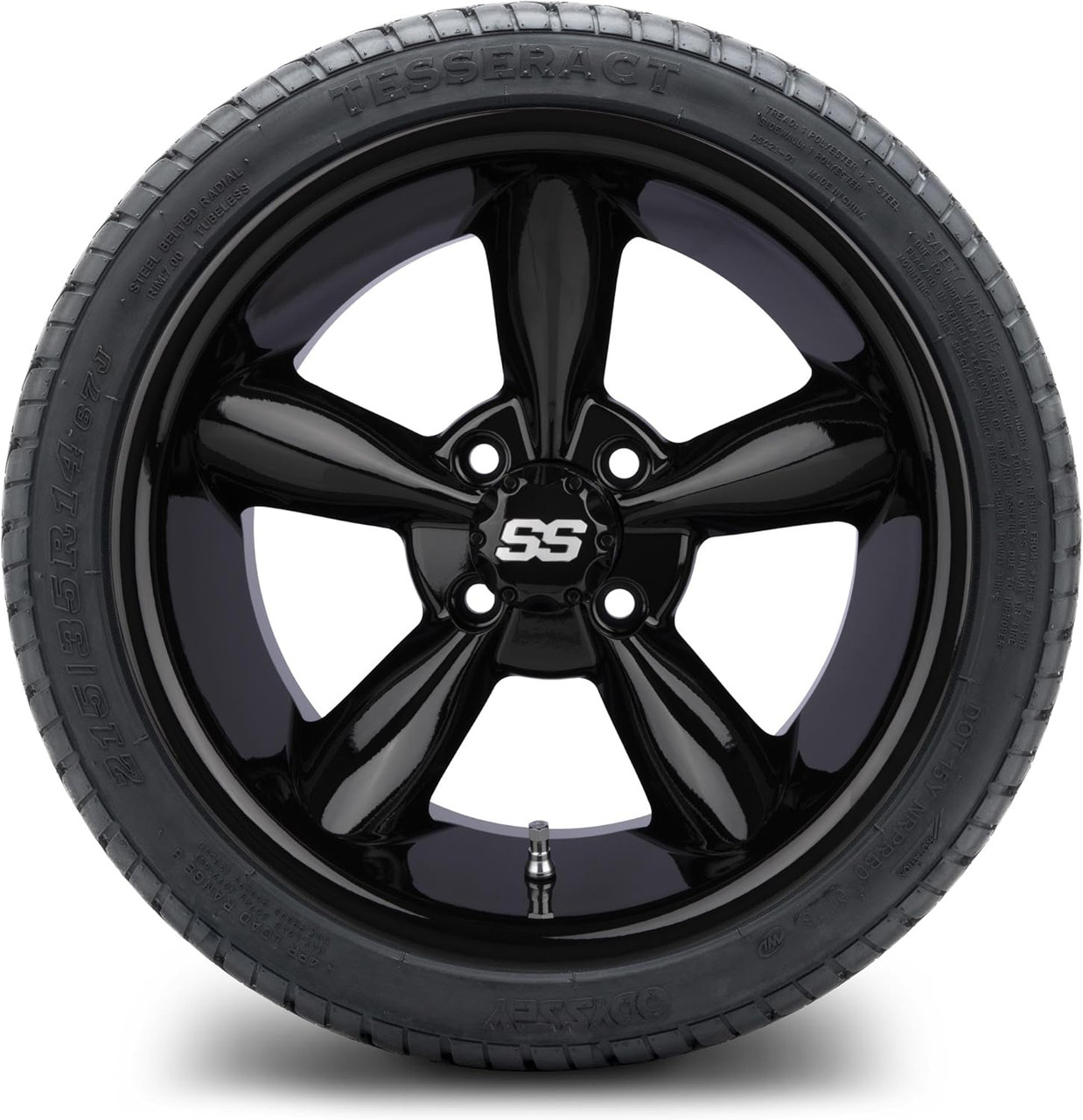 MODZ® Godfather Glossy Black 14" Golf Cart Wheels and Odyssey Tesseract (215/35-14) DOT Steel-Belted Radial Golf Cart Tires Combo - Set of 4