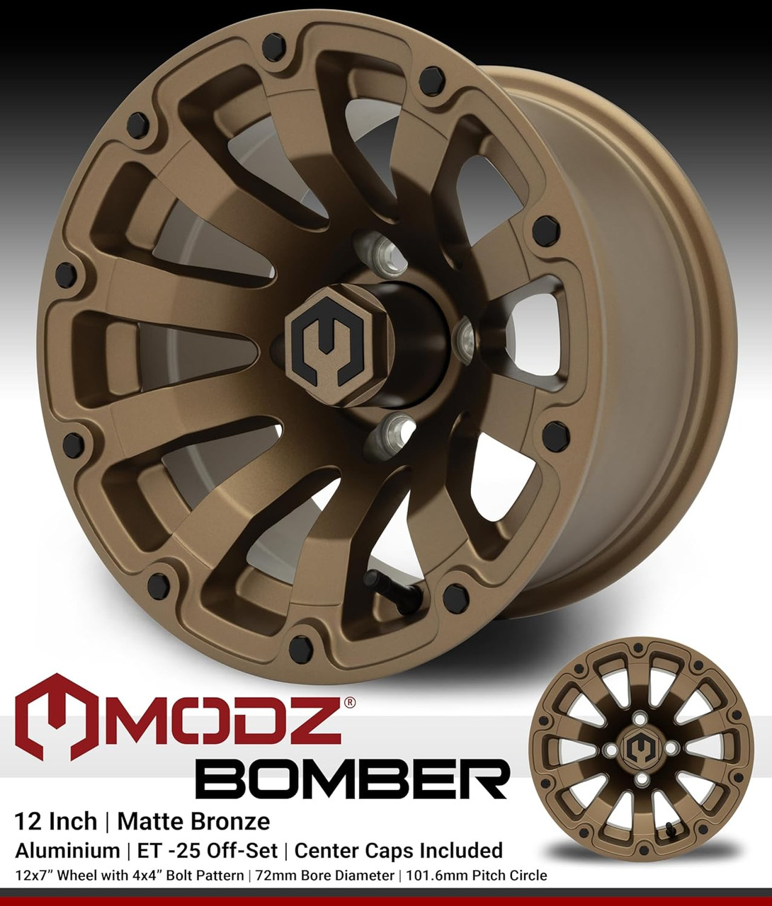 MODZ® Bomber Matte Bronze 12" Golf Cart Wheels and Arisun Cruze (215/50-12) DOT Low Profile Golf Cart Tires Combo - Set of 4