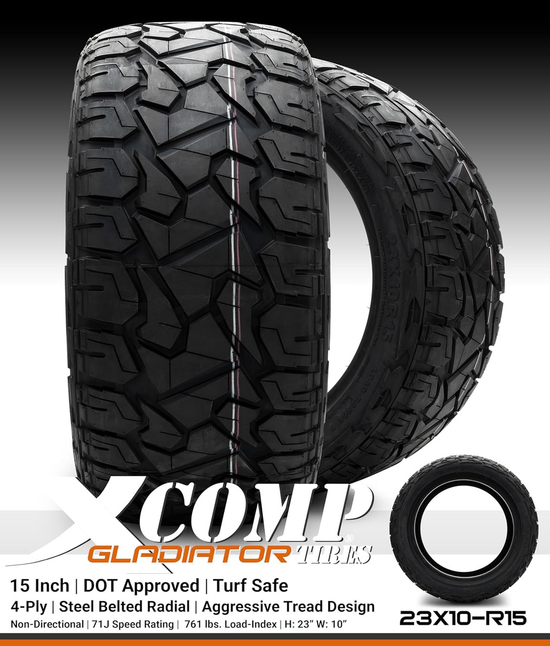 MODZ® Matrix Matte Bronze 15" Golf Cart Wheels and X-Comp Gladiator (23x10-R15) DOT Steel-Belted Radial Golf Cart Tires Combo - Set of 4