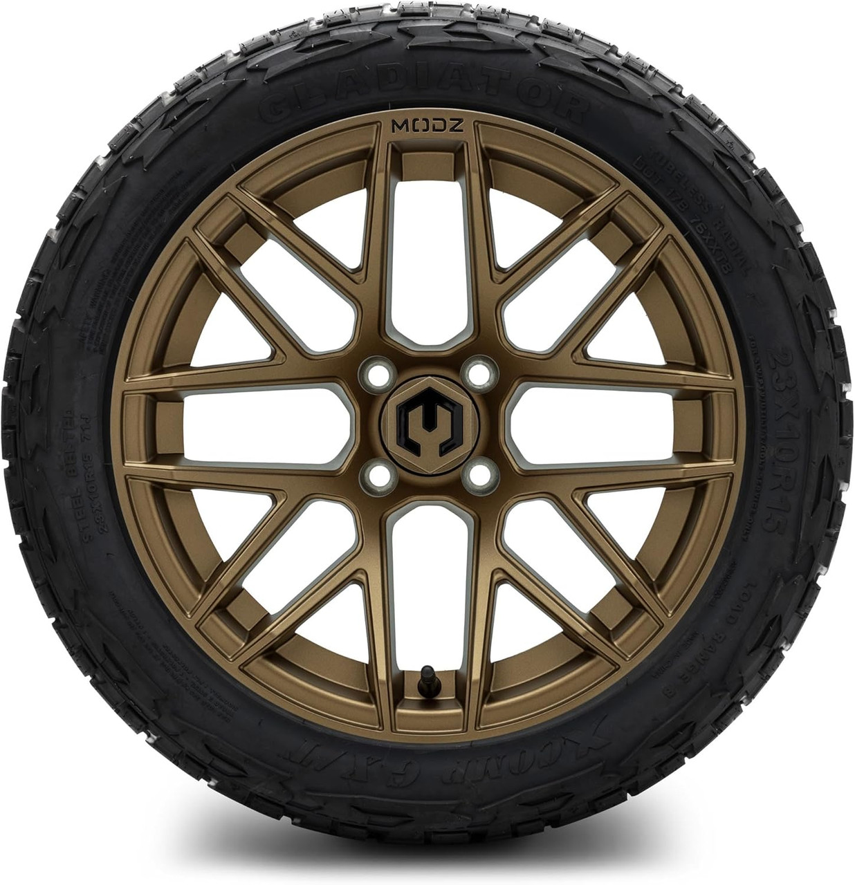 MODZ® Matrix Matte Bronze 15" Golf Cart Wheels and X-Comp Gladiator (23x10-R15) DOT Steel-Belted Radial Golf Cart Tires Combo - Set of 4