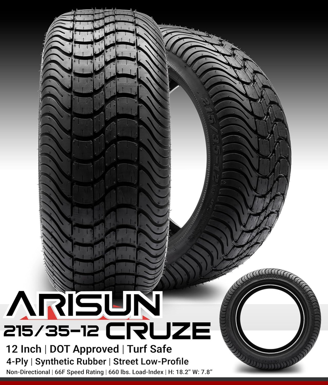 MODZ® Vampire Machined Black 12" Golf Cart Wheels and Arisun Cruze (215/35-12) DOT Low Profile Golf Cart Tires Combo - Set of 4