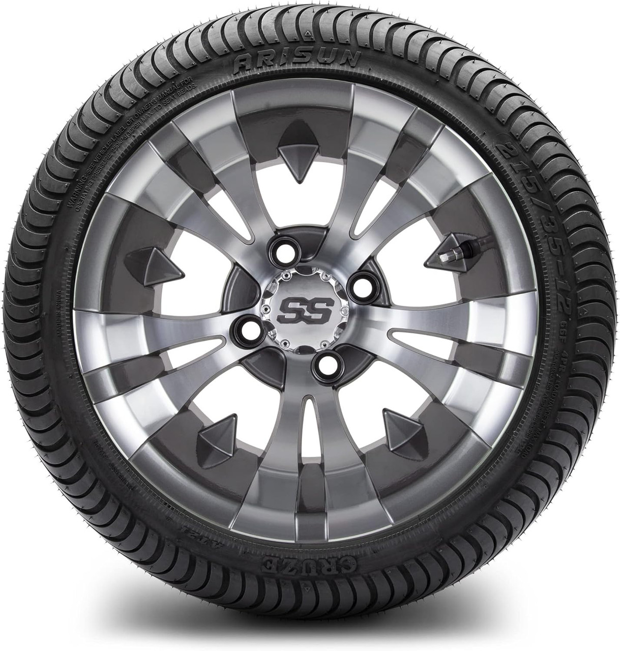 MODZ® Vampire Gunmetal 12" Golf Cart Wheels and Arisun Cruze (215/35-12) DOT Low Profile Golf Cart Tires Combo - Set of 4