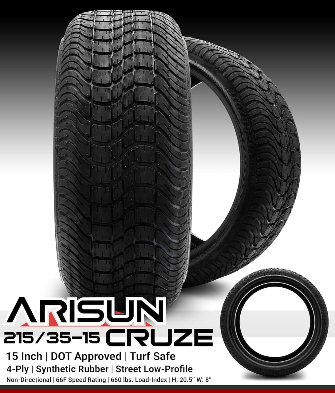 MODZ® Matrix Machined Black 15" Golf Cart Wheels and Arisun Cruze (215/35-15) Low Profile DOT Golf Cart Tires Combo - Set of 4