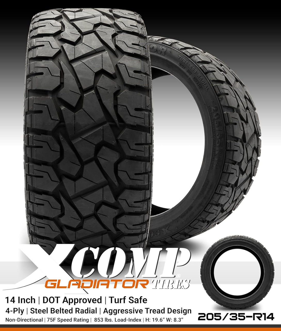 MODZ® Blitz Matte Bronze 14" Golf Cart Wheels and X-Comp Gladiator (205/35-14) DOT Steel-Belted Radial Golf Cart Tires Combo - Set of 4
