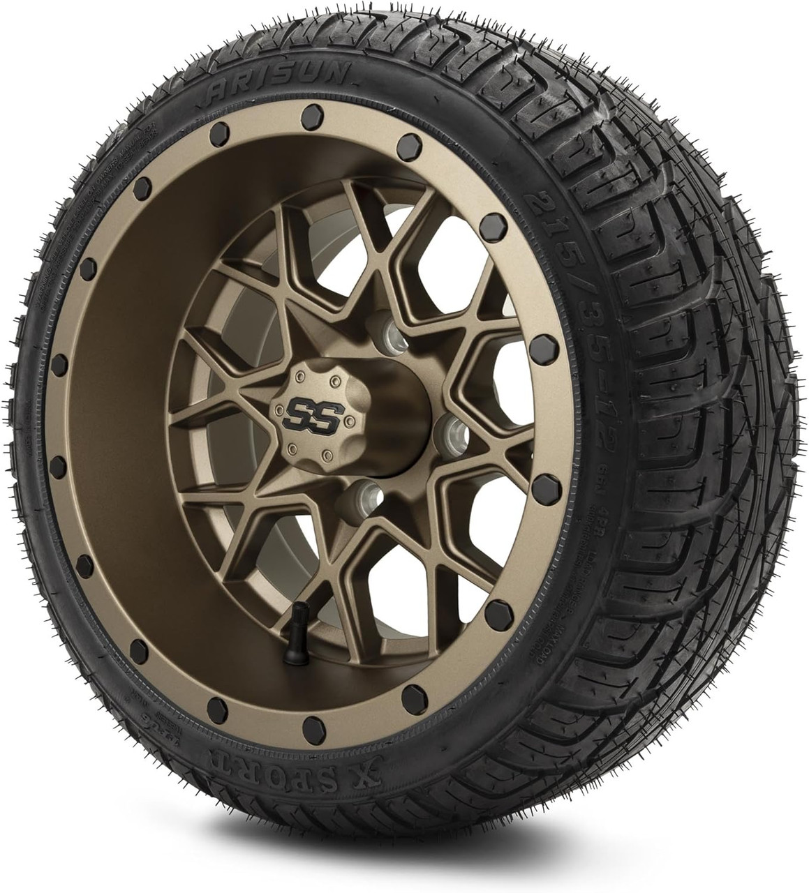 MODZ® Vortex Bronze 12" Golf Cart Wheels and Arisun X-Sport (215/35-12) DOT Golf Cart Tires Combo - Set of 4