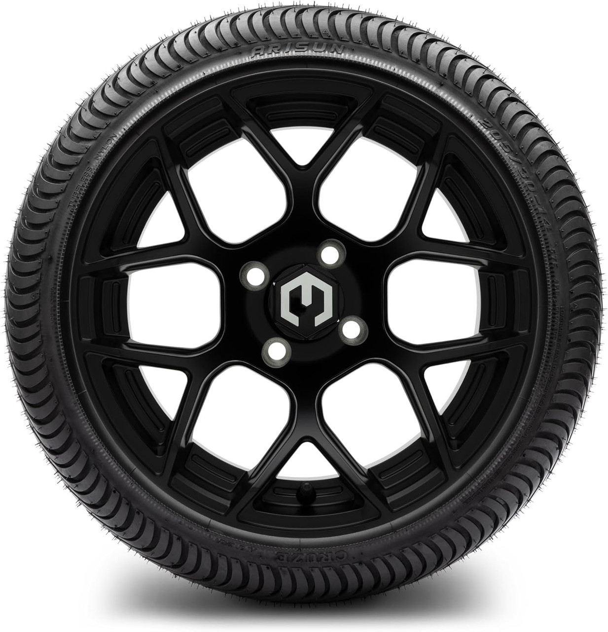 MODZ® Renegade Matte Black 14" Golf Cart Wheels and Arisun Cruze (205/30-14) Low Profile DOT Golf Cart Tires Combo - Set of 4