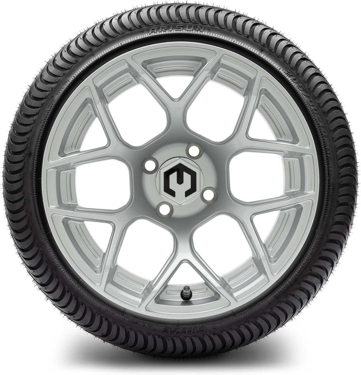 MODZ® Renegade Silver 14" Golf Cart Wheels and Arisun Cruze (205/30-14) Low Profile DOT Golf Cart Tires Combo - Set of 4