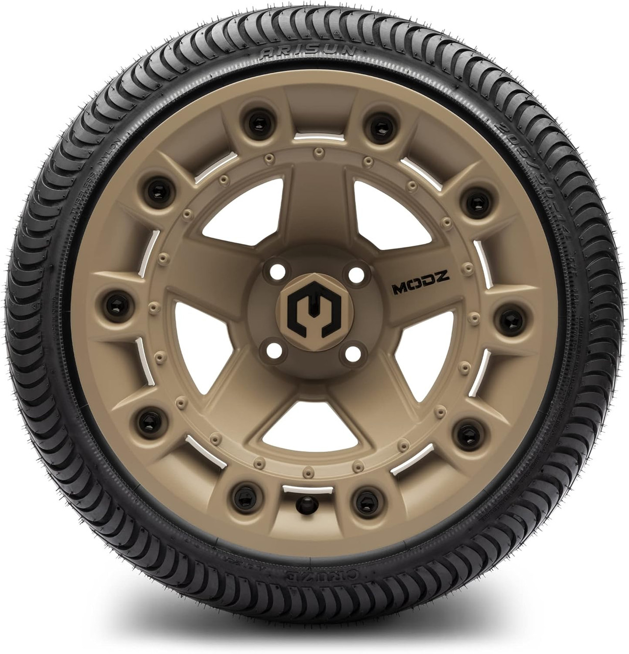 MODZ® Defender Sand 14" Golf Cart Wheels and Arisun Cruze (205/30-14) Low Profile DOT Golf Cart Tires Combo - Set of 4